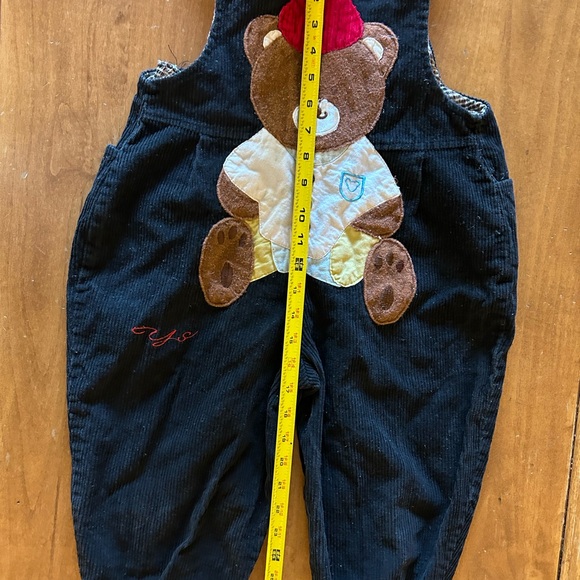 Black Corduroy Kids Overalls with Bear Design - Picture 11 of 15